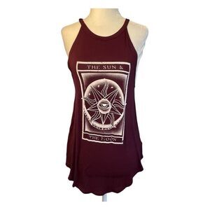 American Eagle Astrology Graphic Tank Top Maroon White Racerback Pull-Over XS